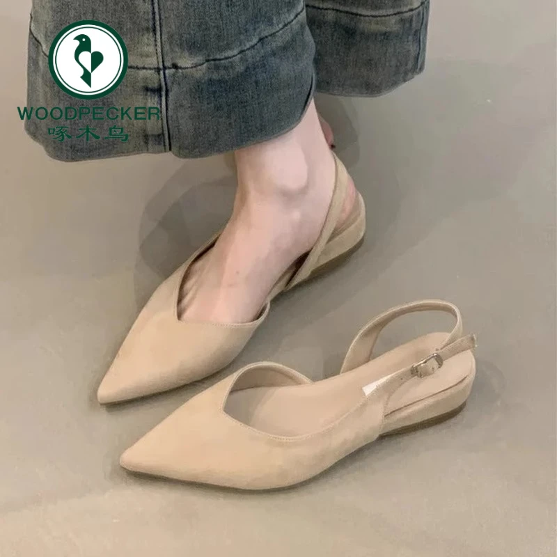 啄木鸟韩系包头凉鞋女夏季2025新款法式尖头百搭配裙子仙女风单鞋