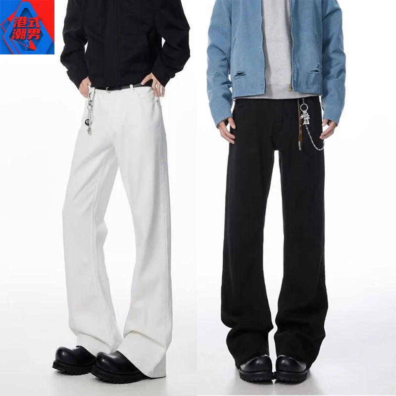 微喇弯刀牛仔裤男款春秋季潮流宽松直筒裤男生高街垂感阔腿裤子男