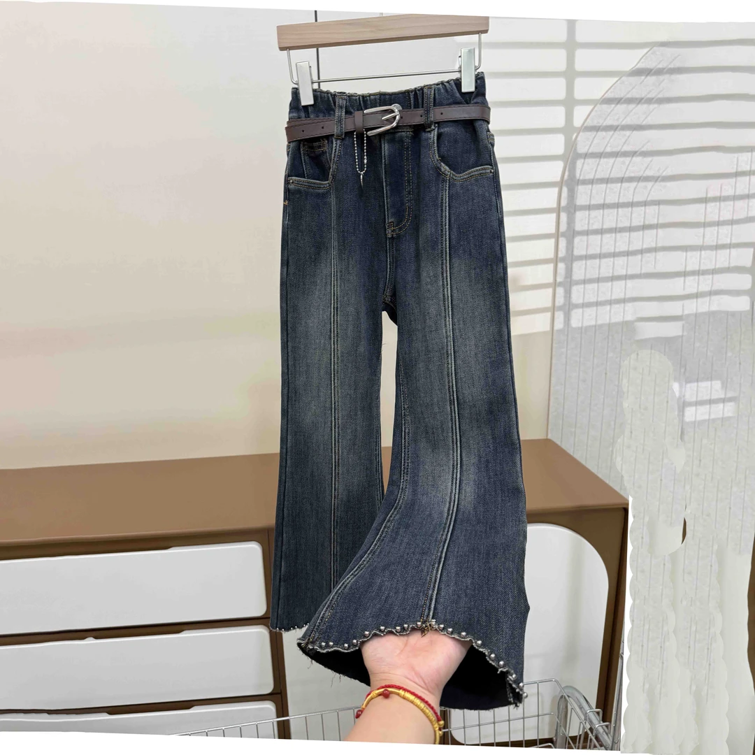 【有弹性，高品质】一体绒女童牛仔喇叭裤加绒冬款高腰时尚9