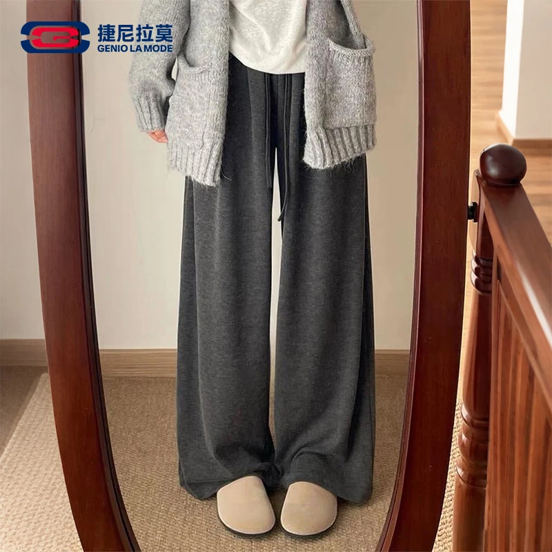 捷尼拉莫休闲裤子女2025新款早秋学生小个子运动垂感糯米阔腿裤