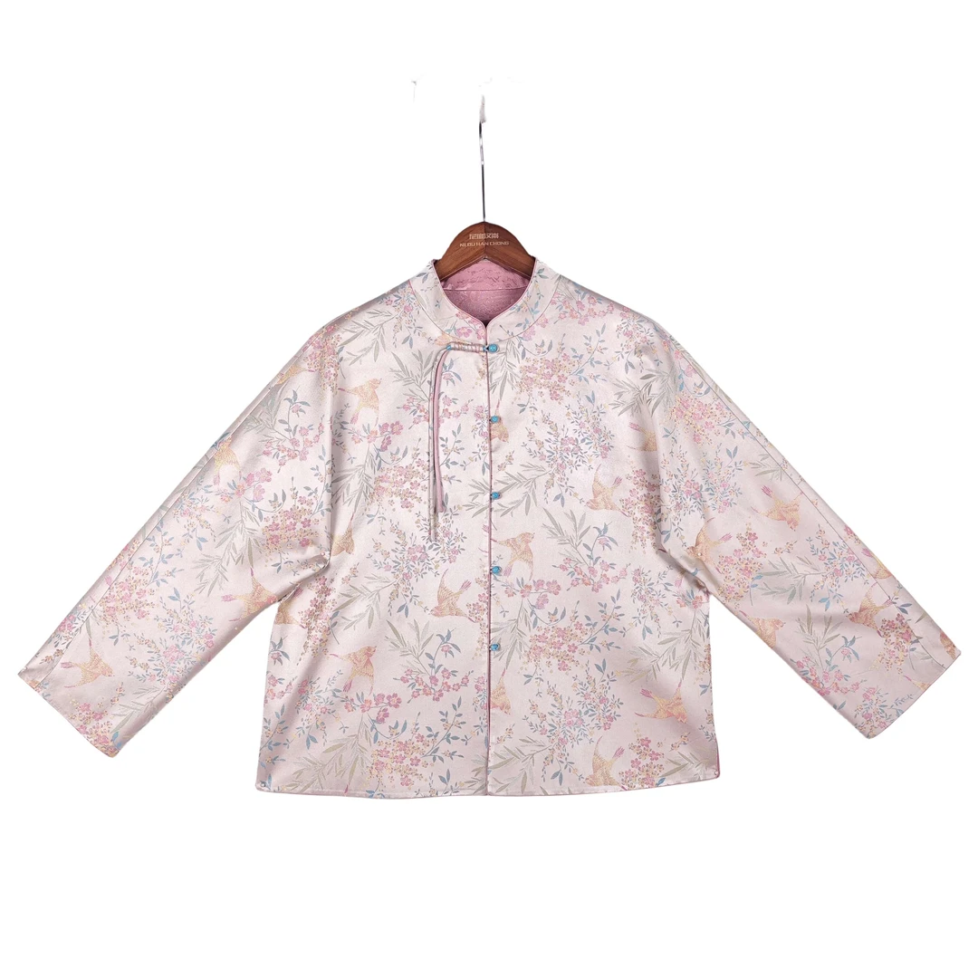 【恒程】桑蚕丝中国风新中式时尚复古气质直襟长袖上衣女 2316076