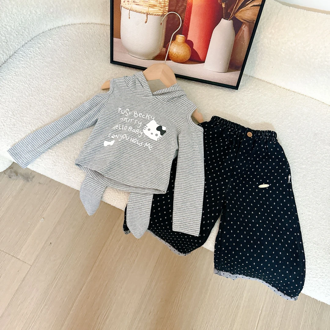 女童新款2025春季设计感高级感上衣时尚洋气休闲裤套装4Q086