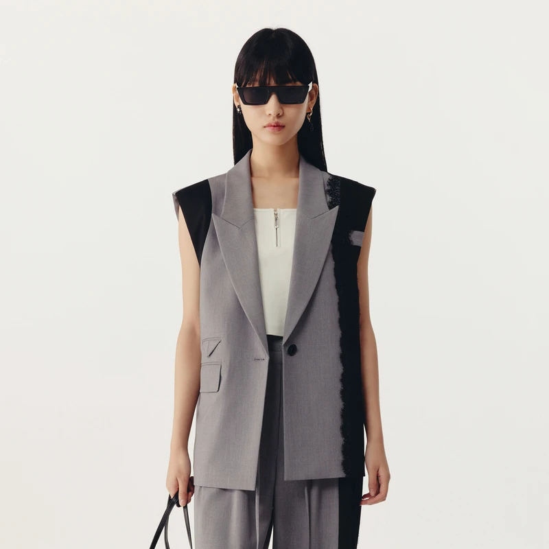 HPLY荷比俪春季新款女拼接黑色通勤西装马甲HYD13660219