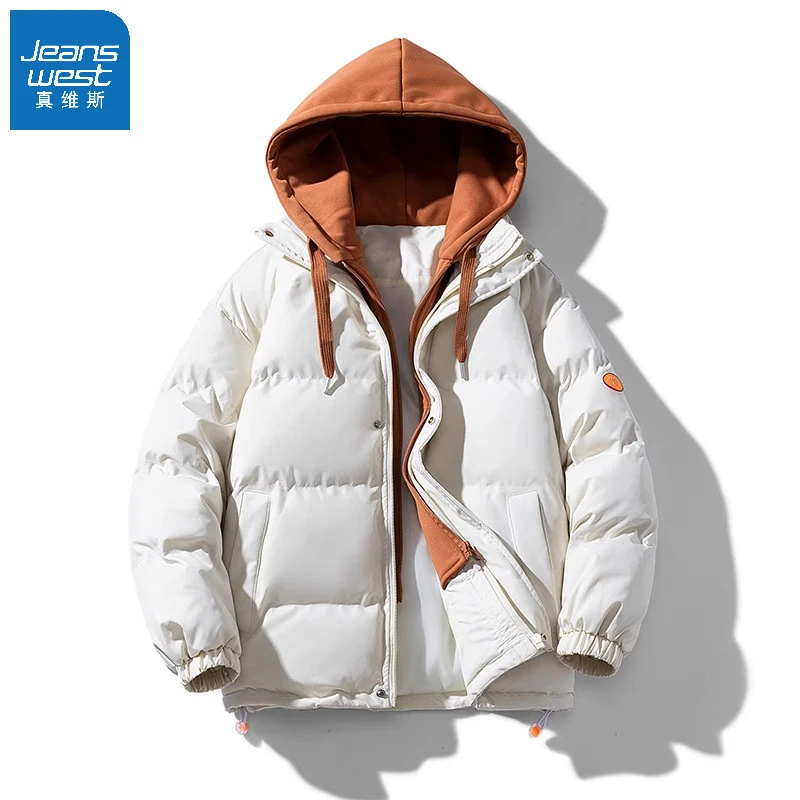 真维斯户外运动秋冬季加厚假两件棉服男女款宽松大码百搭拼色棉衣