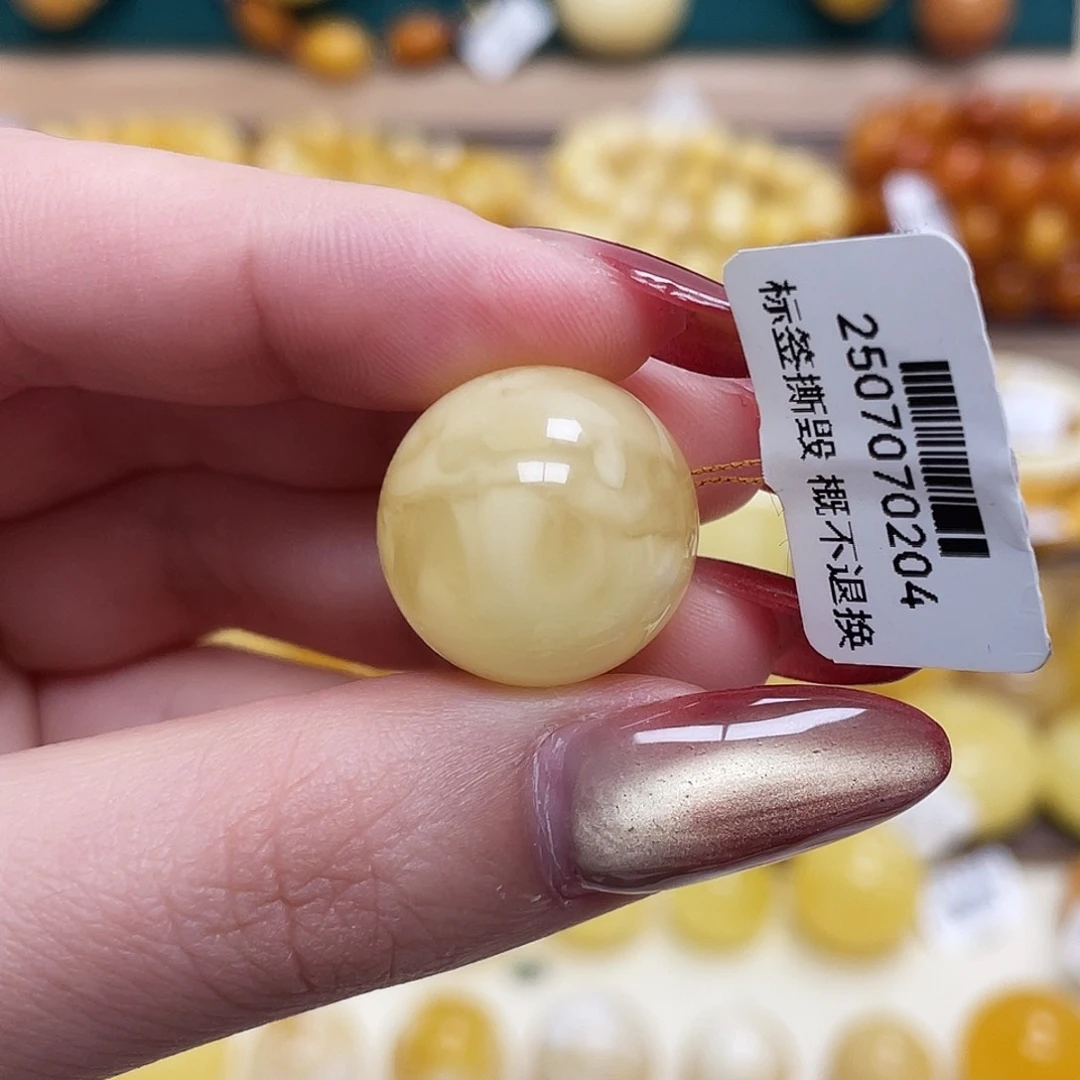 蜜蜡未镶嵌珠宝奇石18.6mm妖花圆珠沁色