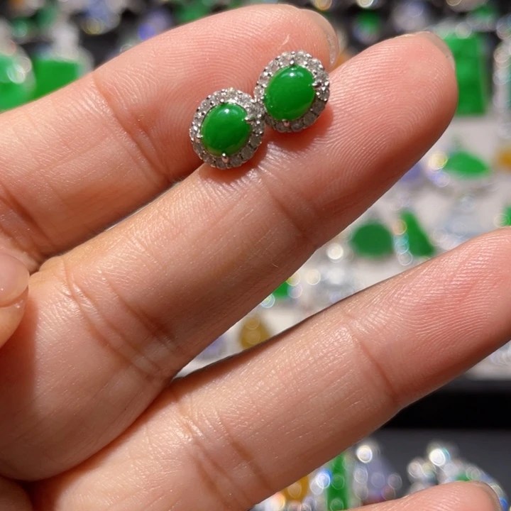 神***贝银S925镶嵌翡翠耳饰