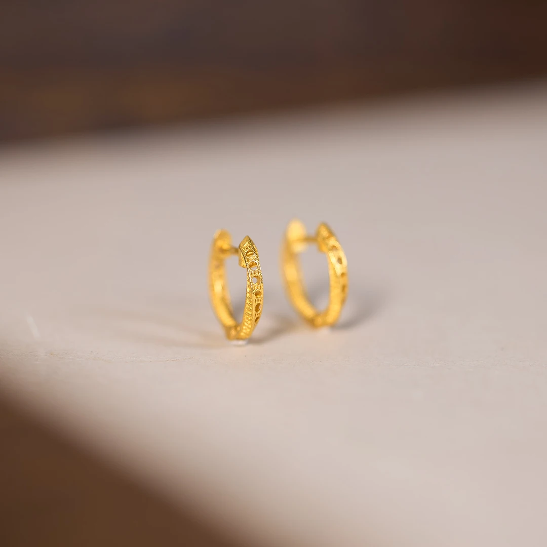 【歪歪】（素金）绿度母心咒耳扣*18K金镶嵌（多样性发一）XB-H8428