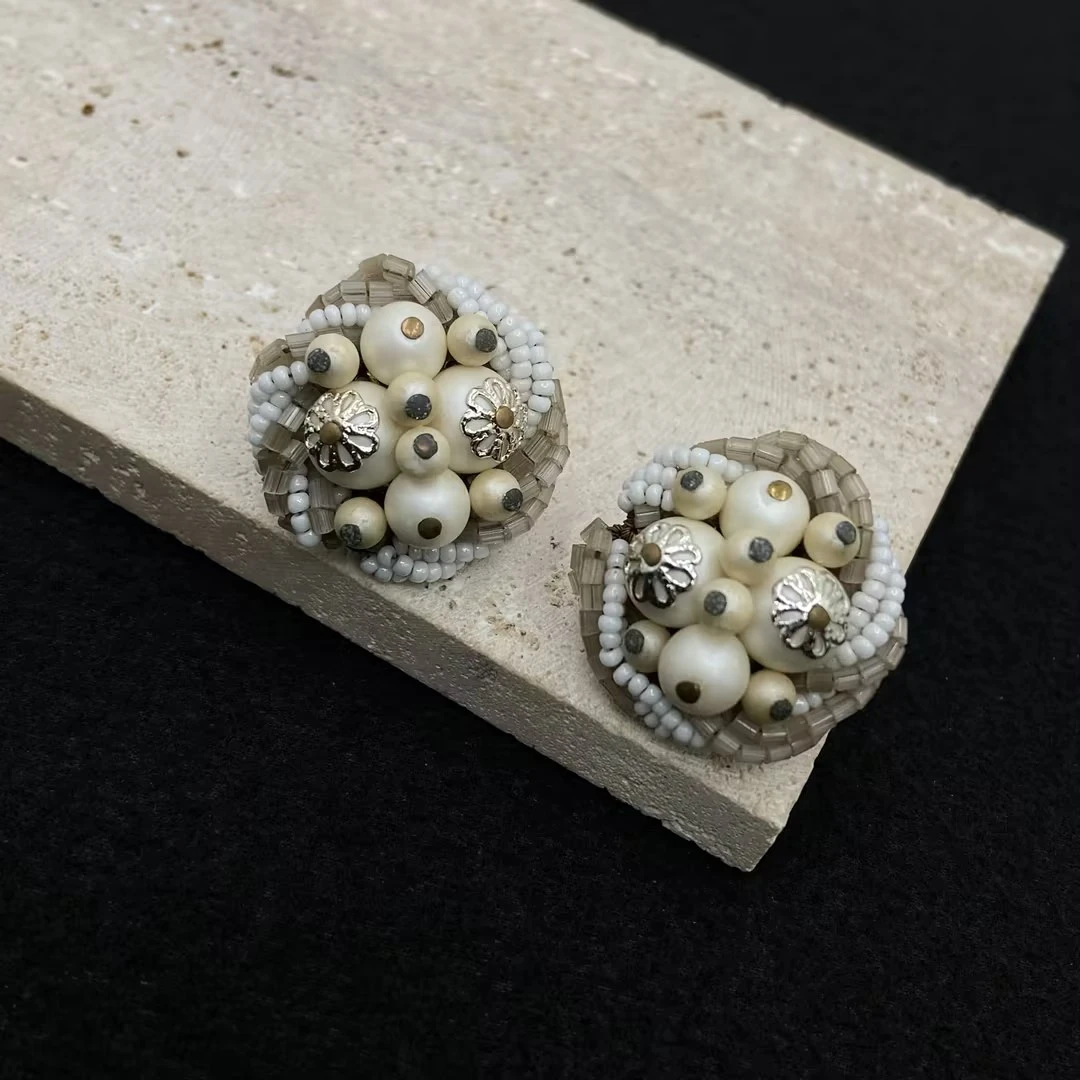 合金亚克力耳饰 【Liz璇子】打标珠珠串珠花朵耳夹H48427无鉴赏期