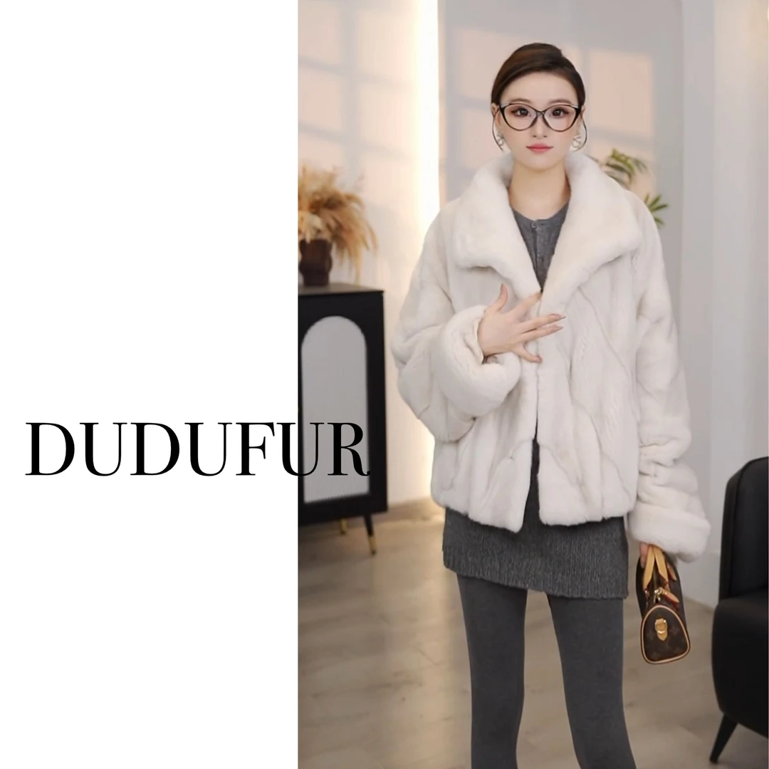 【DUDU FUR】2025冬季横排新款轻奢进口水貂外套中长款韩版女25917