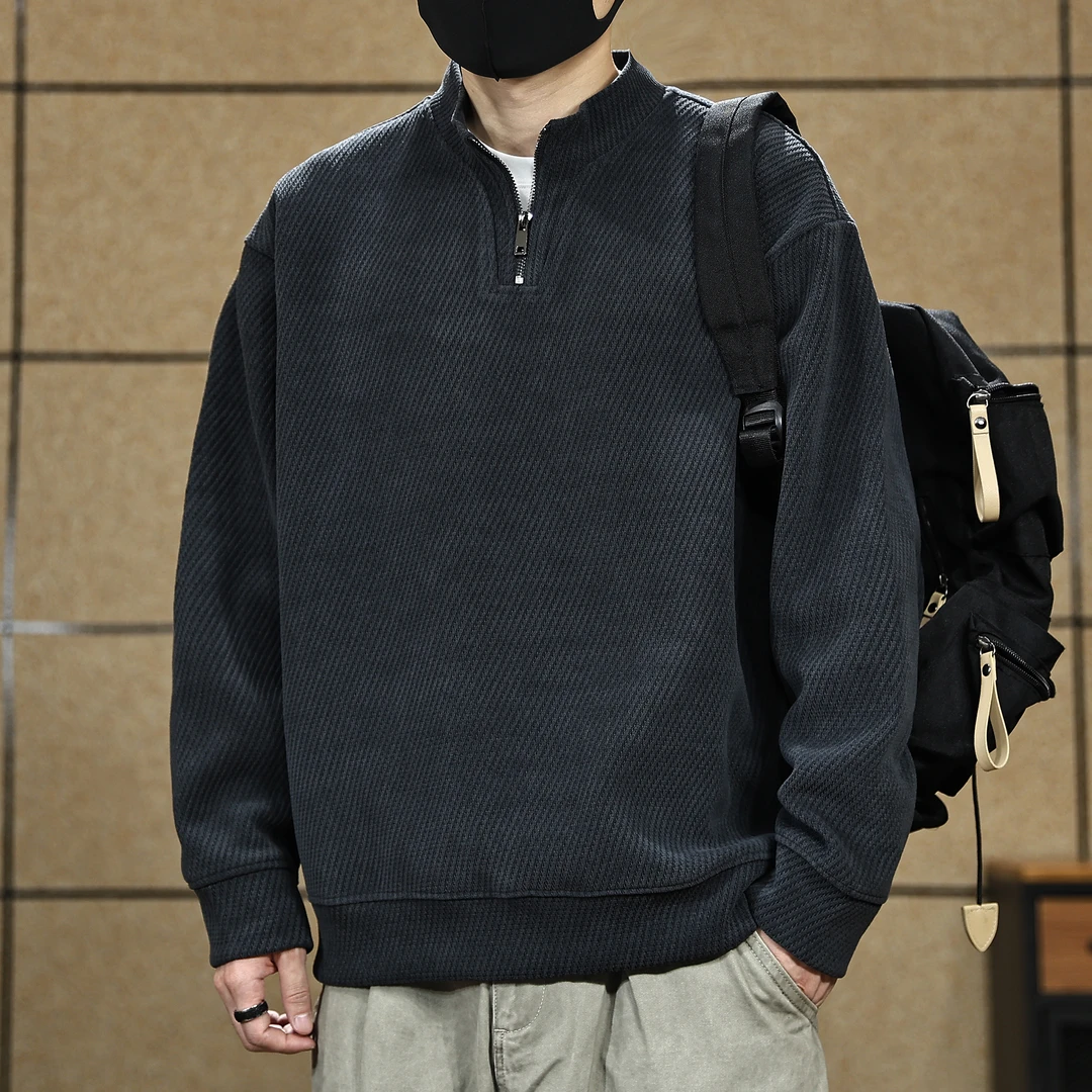 美式复古半拉链立领卫衣男高端重磅550g衣服男士秋季新款潮牌宽松