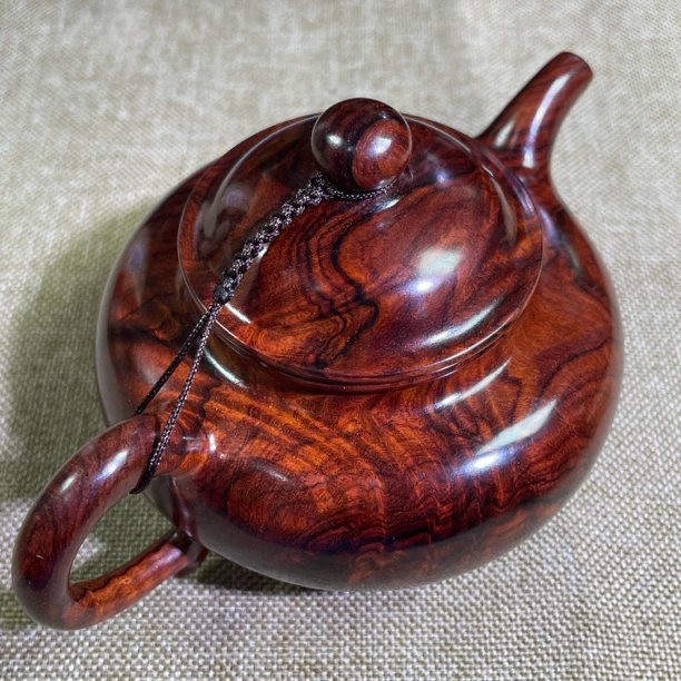 海南黄花梨莲子壶瘤疤满水波大黑线手把把玩壶重182克