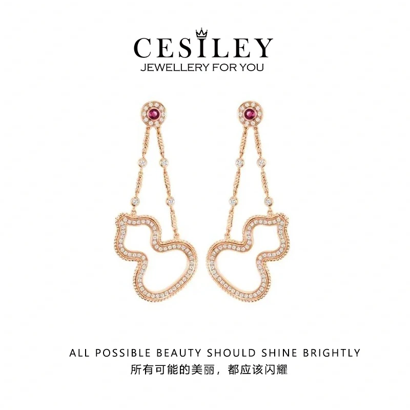 铜合金耳饰 满钻镂空流苏葫芦耳钉DTA1051