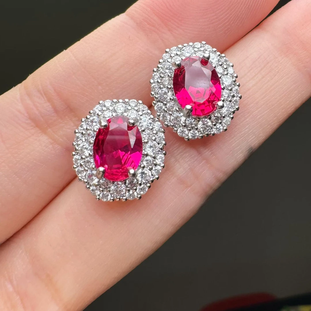 气质时尚红宝石-精工合金培育耳饰787