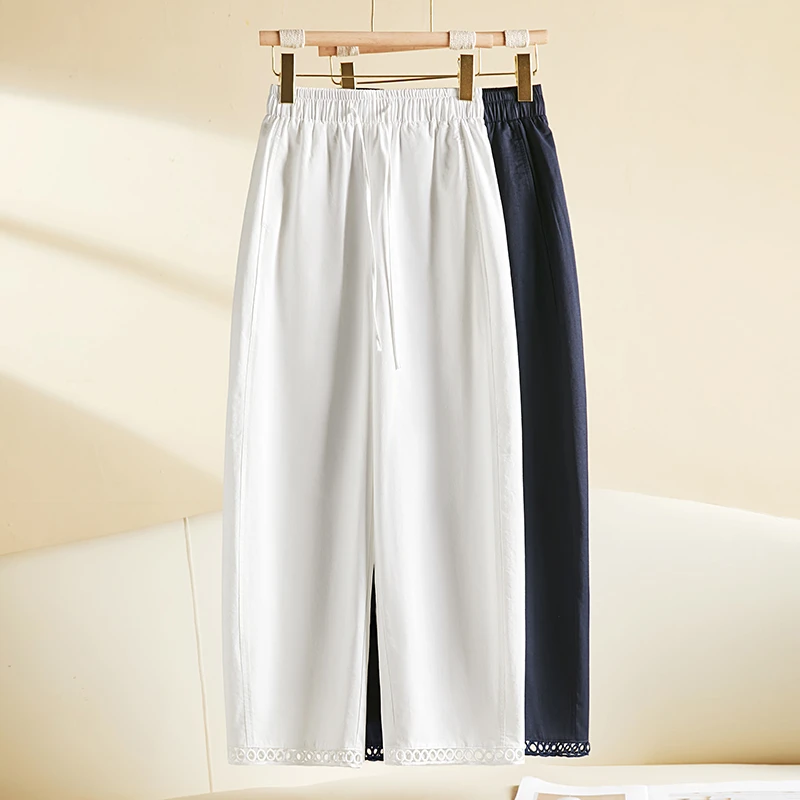 夏季薄款透气九分休闲裤女弹力高腰显瘦弯刀裤轻薄宽松阔腿气球裤