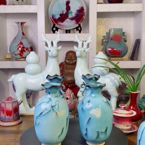 又***天瓷片神后钧瓷小花瓶神