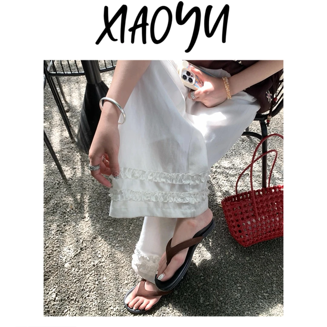 【风琴花边】韩系雨露亚麻花边直筒休闲阔腿裤百搭显瘦亚麻裤女