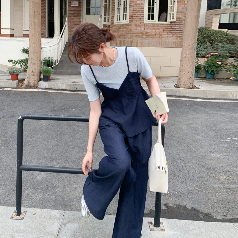 清冷松弛感套装裤女2025夏季新款气质韩系氛围感吊带内搭阔腿裤潮