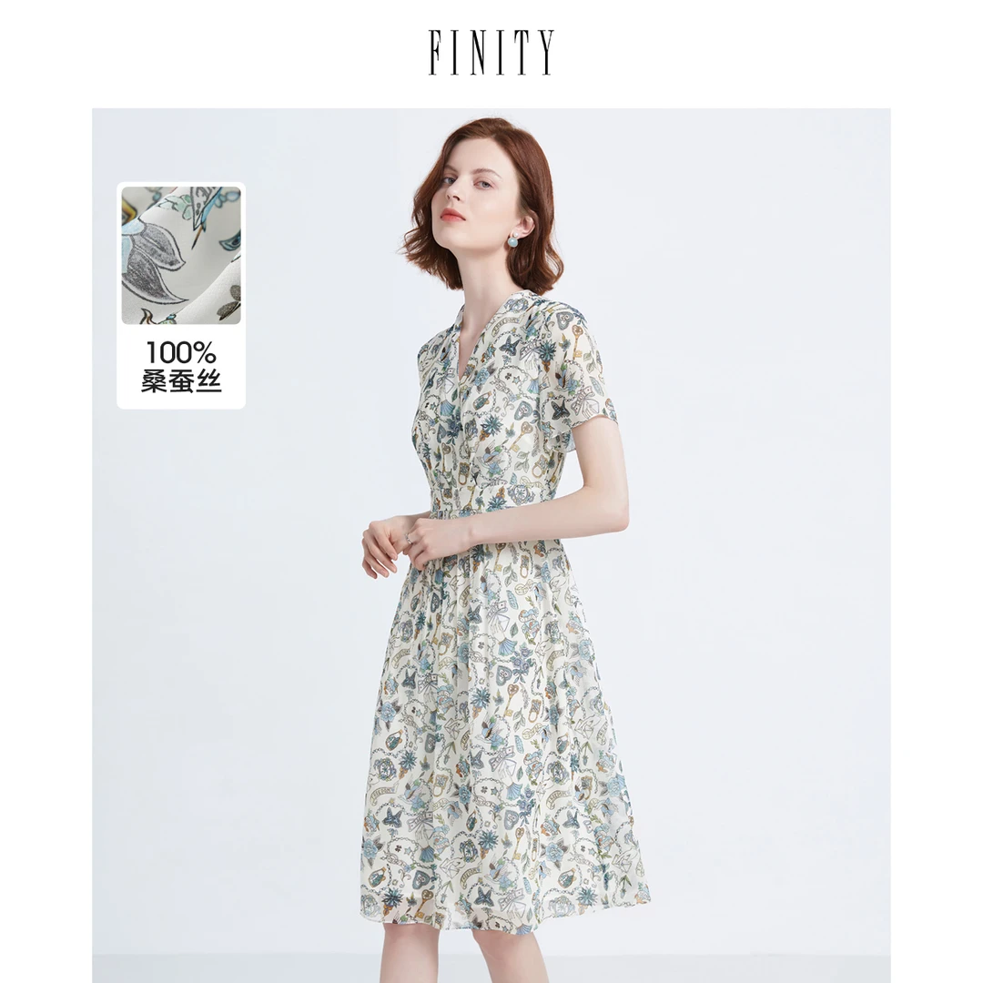 【粉丝专享】FINITY 真丝连衣裙甜美时尚 F22UC7287L