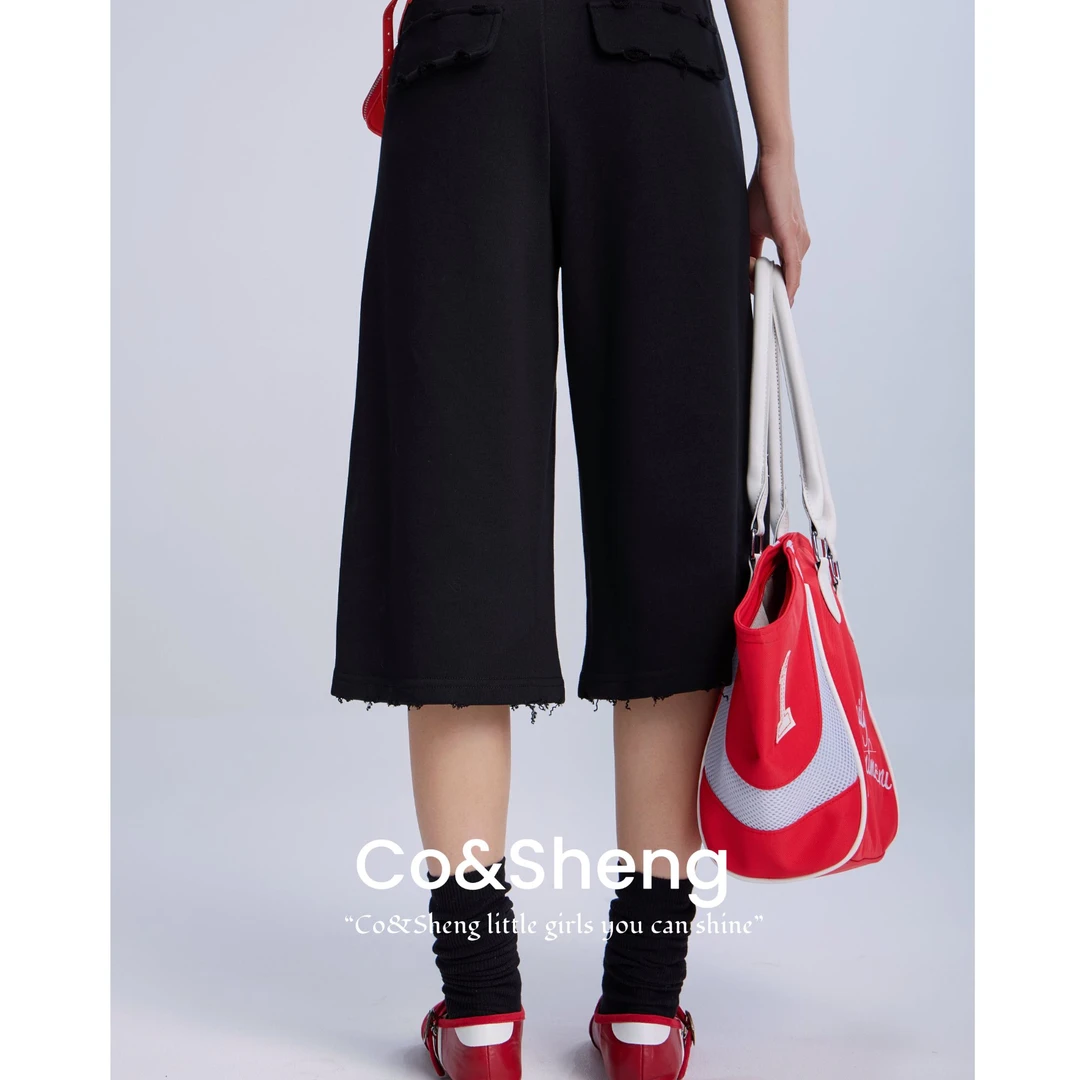 黑7/co&sheng重生小个子定制黑色夏季七分卫裤女显高凉爽百搭