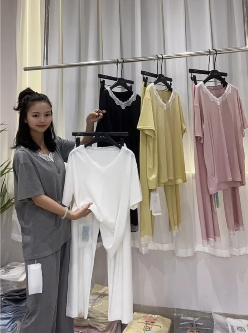 8915蕾丝花边长裤家居服套装女