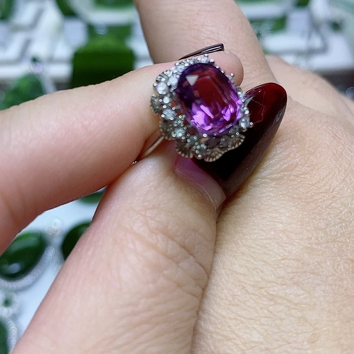 紫晶紫水晶戒指银S925镶嵌