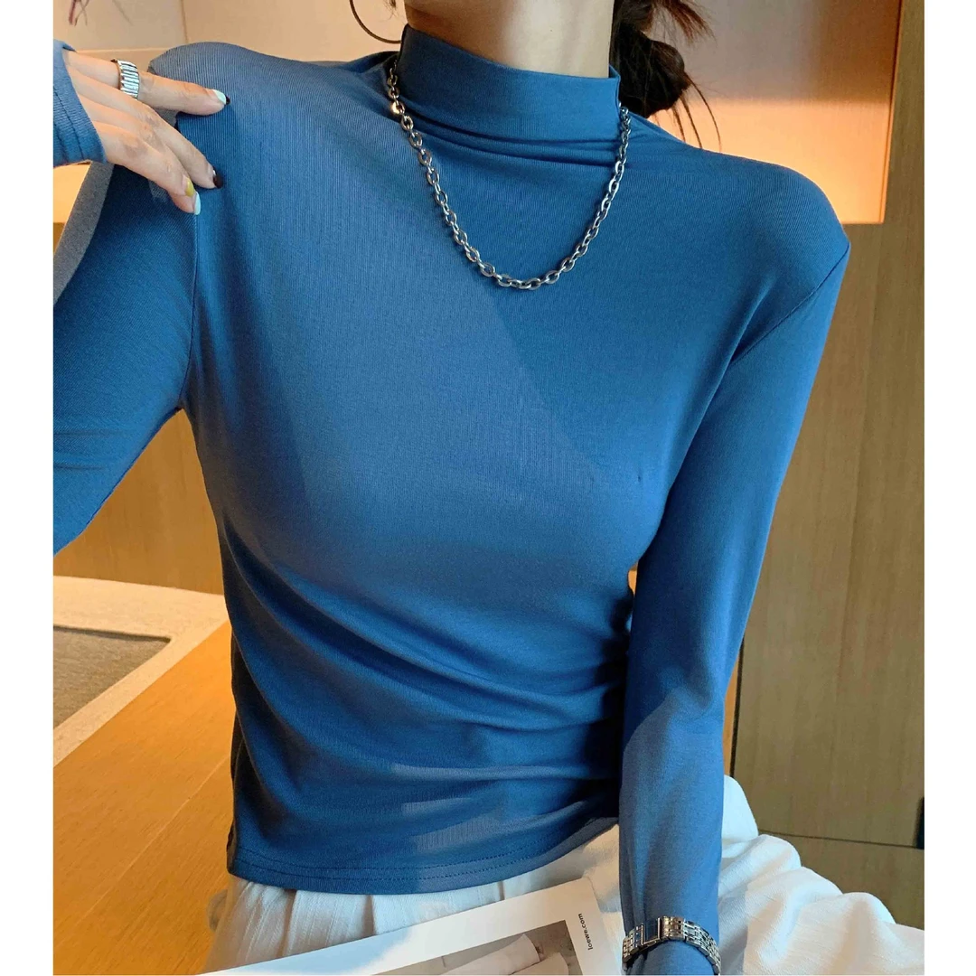半高领莫代尔打底衫女秋季新款内搭洋气修身百搭长袖T恤上衣