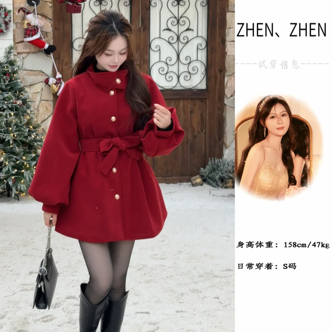 韩系立领短款毛呢外套女秋冬季加厚款2025新款小个子气质