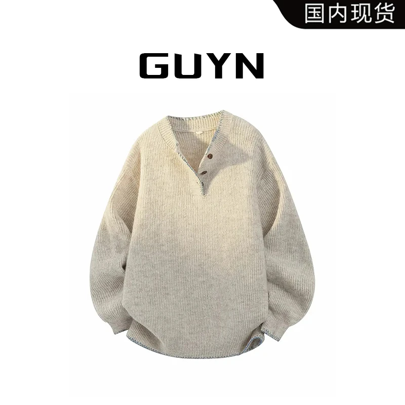 【品牌现货】GUYN老钱风复古羊毛衣男士秋季新款针织衫轻奢大码男装