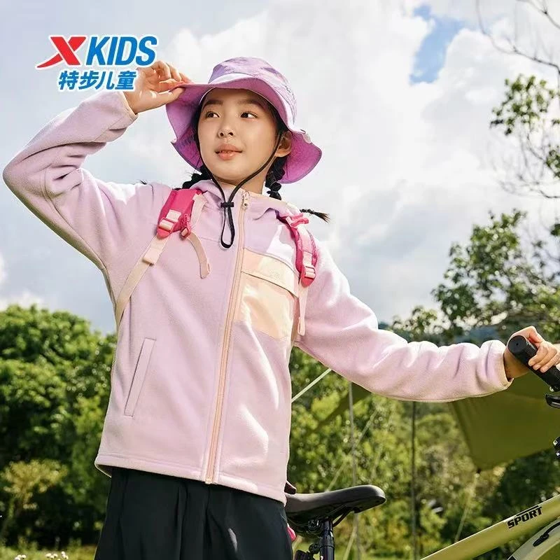 【特步儿童】加绒针织上衣中大童休闲运动连帽外套676326069001-W65