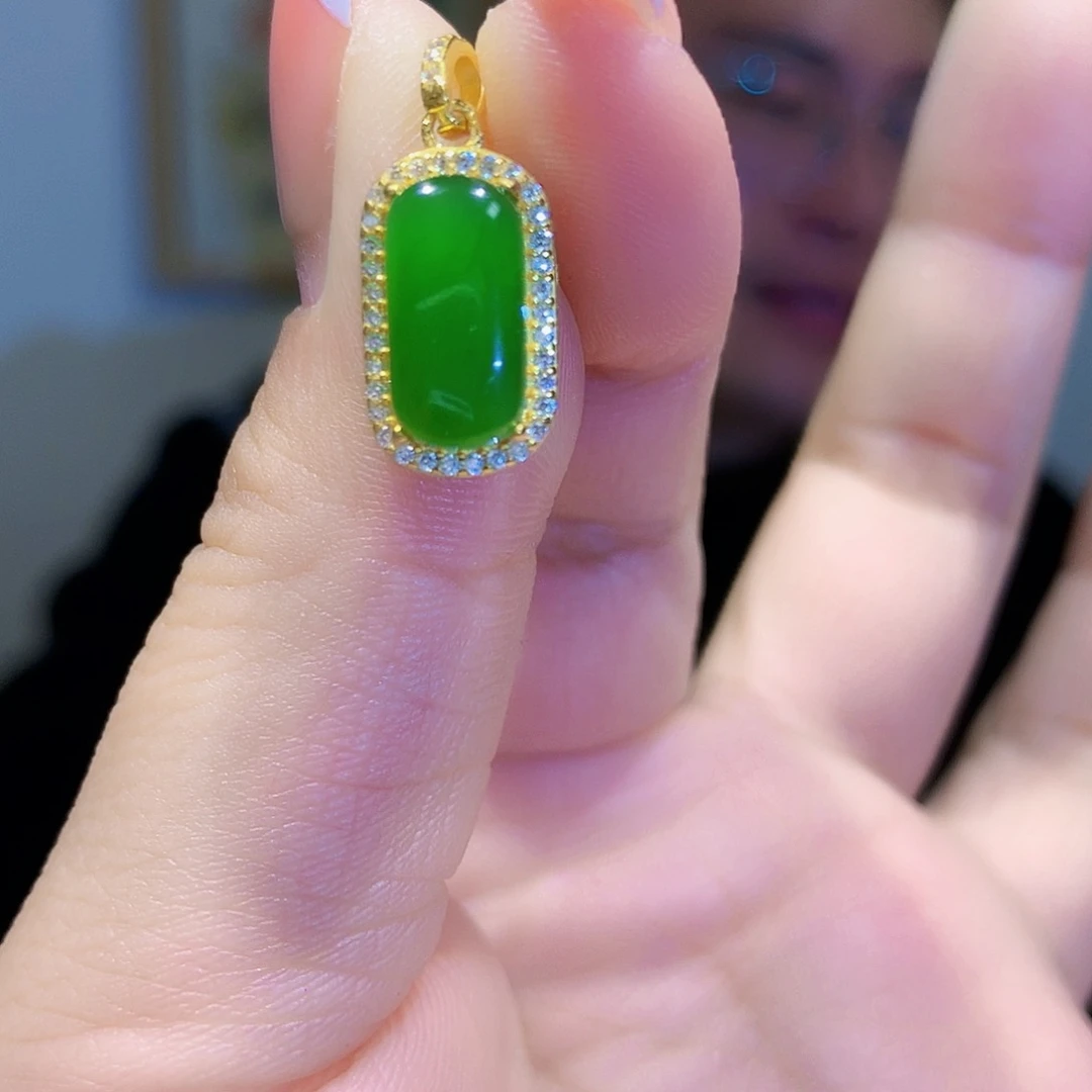 和田玉（碧玉）颈饰银S925镀金镶嵌