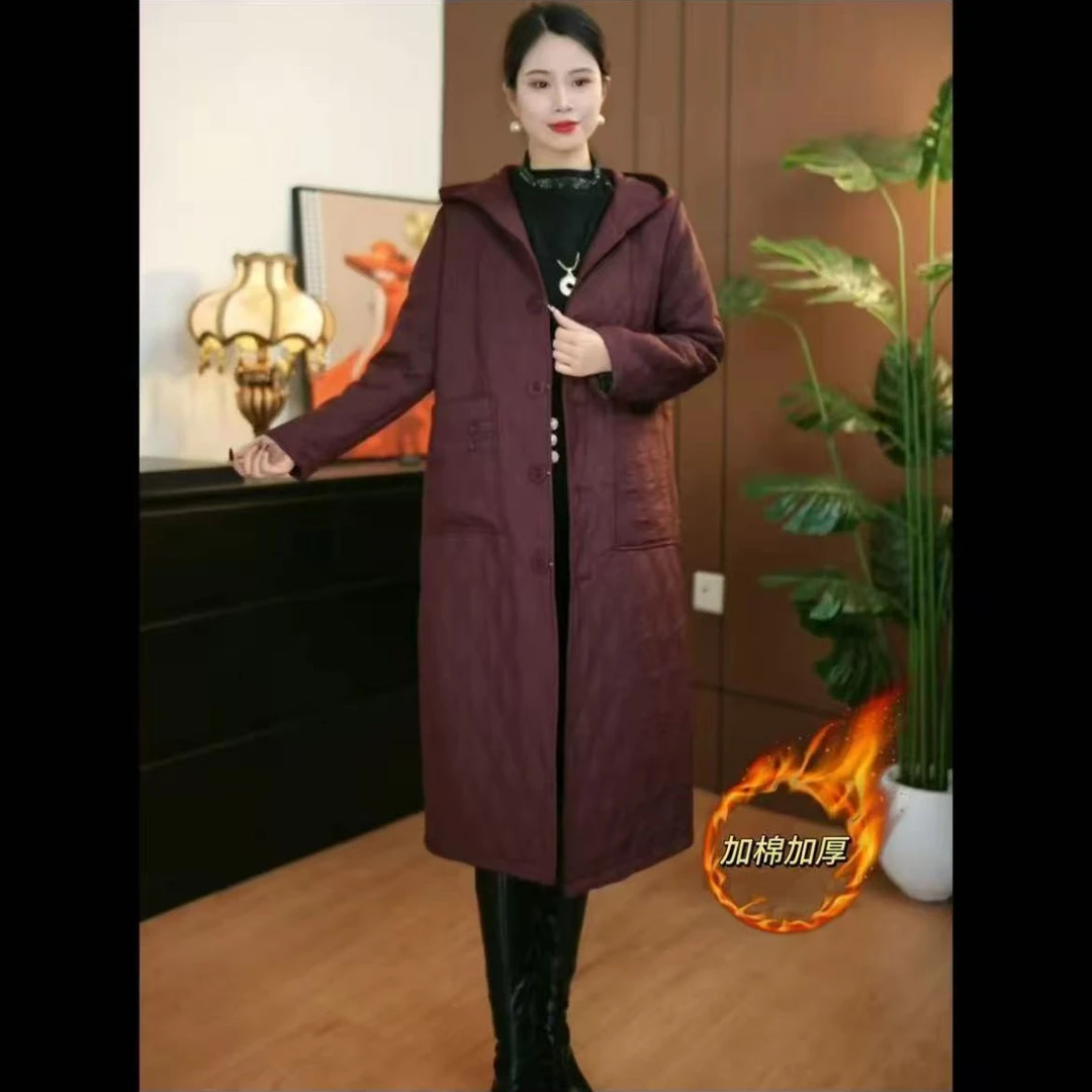 [连帽加棉]一件可过冬-现货加棉加厚冬季新款连帽棉服外套中长款