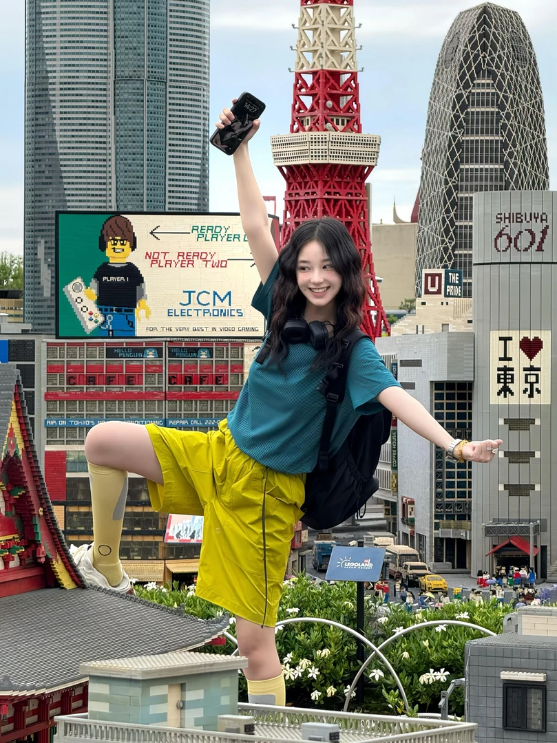 韩系蓝色条纹短袖T恤甜美休闲撞色圆领上衣五分松紧腰工装裤套装