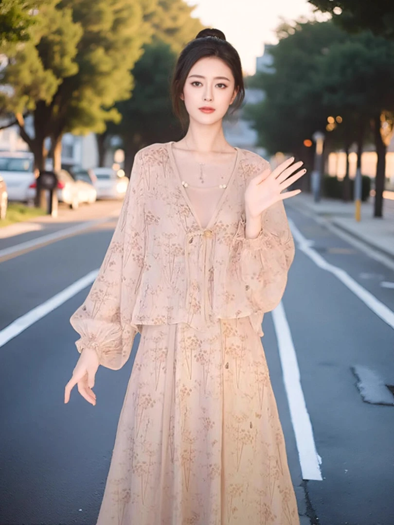 新中式设计感禅意内搭吊带半身裙防晒空调开衫汉元素三件套装212