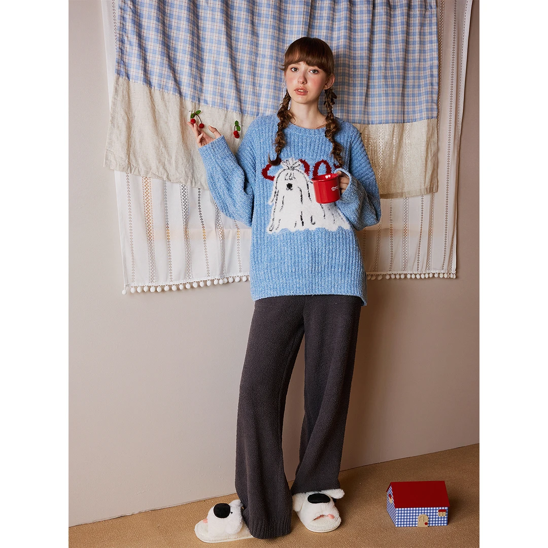 PJOCLOCK睡时记睡衣女秋冬2025半边绒可爱加绒可外穿雪尼尔家居服