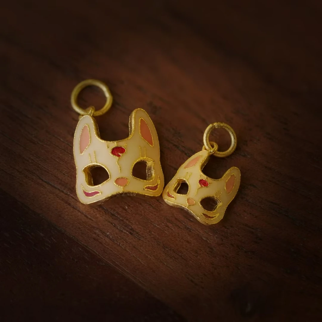 足金【小狐狸面具】烧蓝/多样性发货发其一小号尺寸高9mm宽7mm