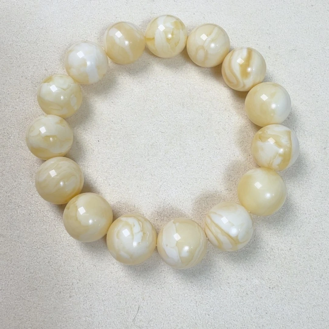 未镶嵌蜜蜡手链15+俄料瓷白浓蜡精工圆珠手串