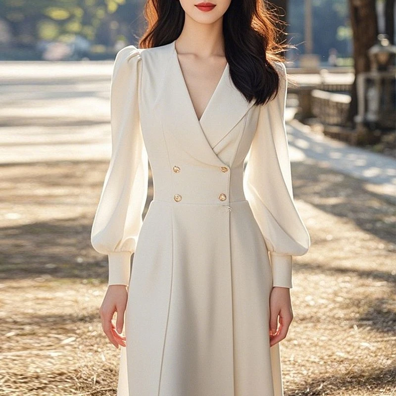 【精致工艺】胖mm法式高端气质收腰连衣裙高级西装长款过膝裙子修身