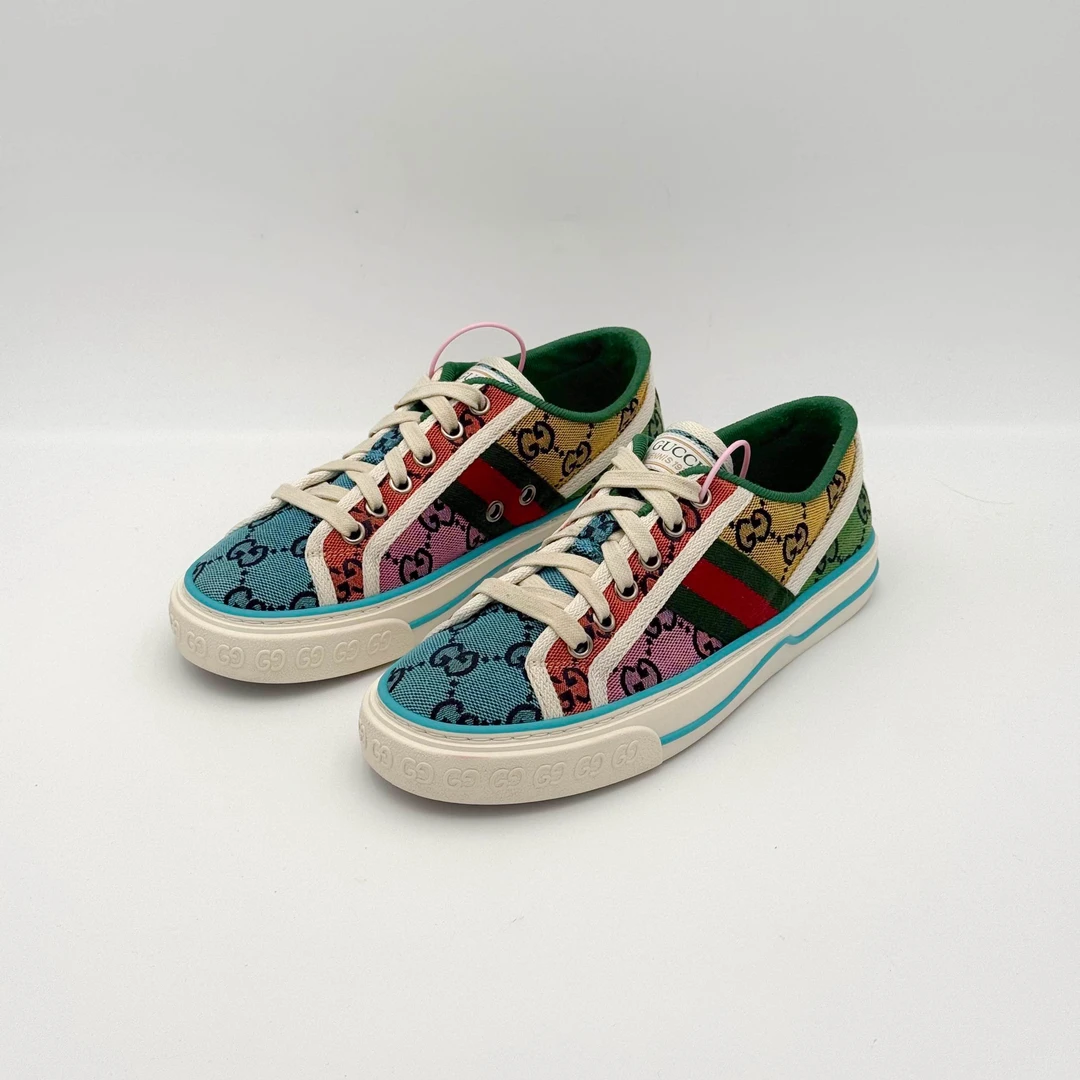 95新 GUCCI/古驰 1977三色拼接板鞋/35码/DM0171
