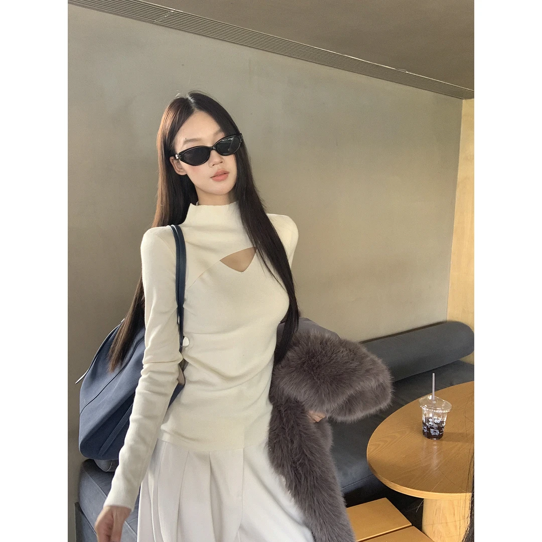 【一滴泪】秋冬纯欲高级感镂空显瘦修身立领毛衣DJ712#