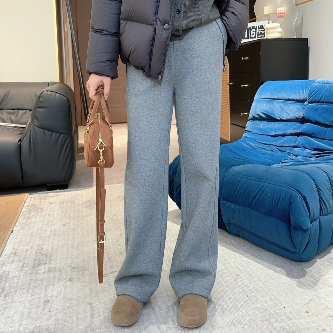 【直筒卫裤】2024冬显瘦百搭松紧腰加绒口袋设计直筒卫裤 KX6613