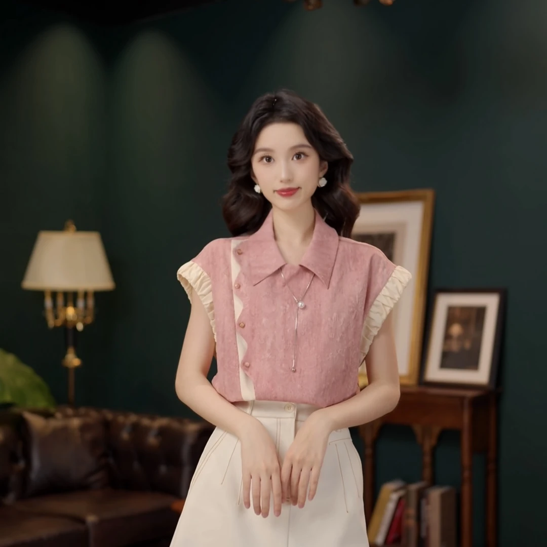 琦琦【酸枣冻】复古小衫休闲百搭短袖女夏季上衣YE0706482