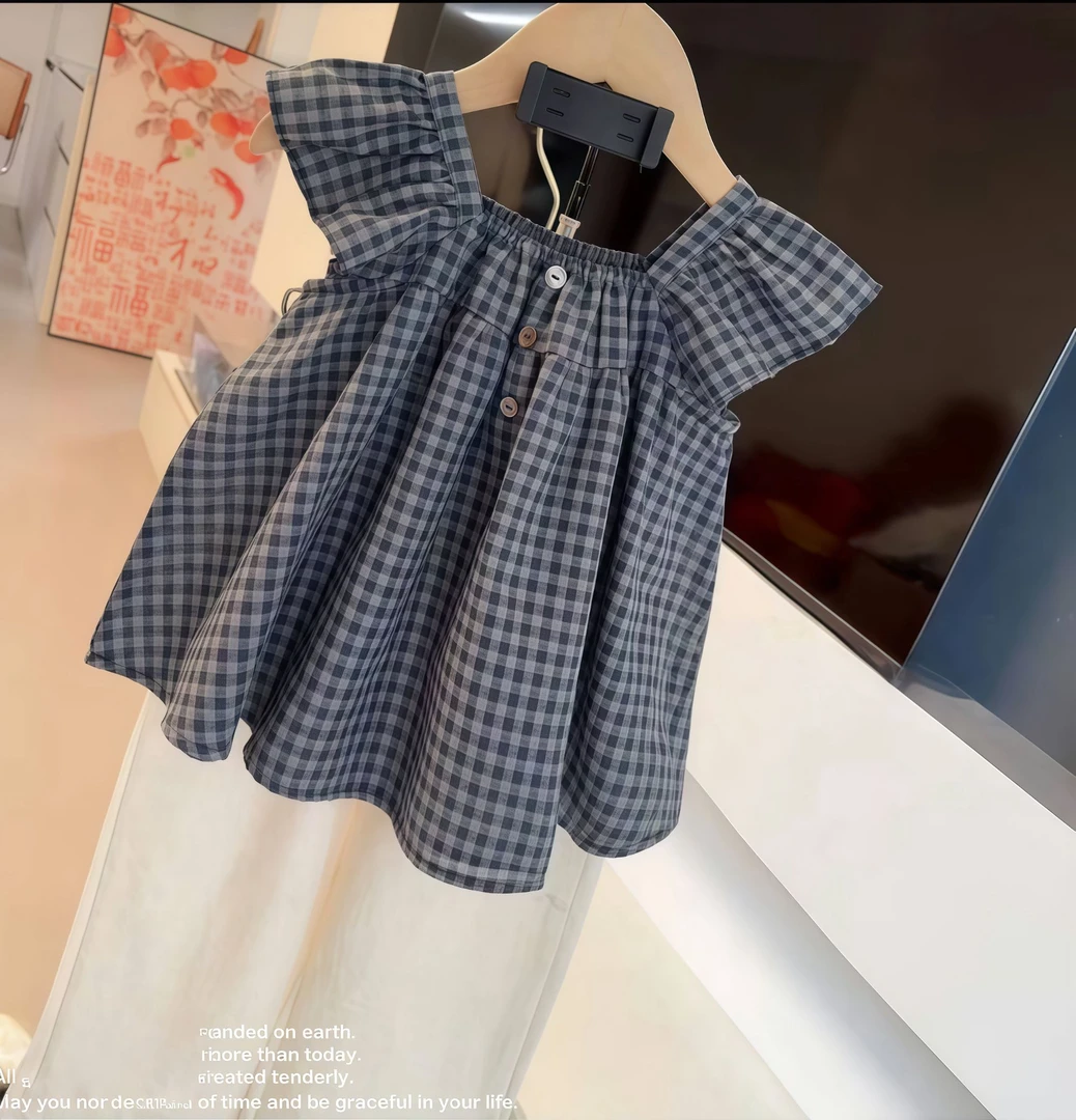 【娃娃衫】2025新款夏季女童格子娃娃衫亲子装韩系洋气舒适宽松百搭