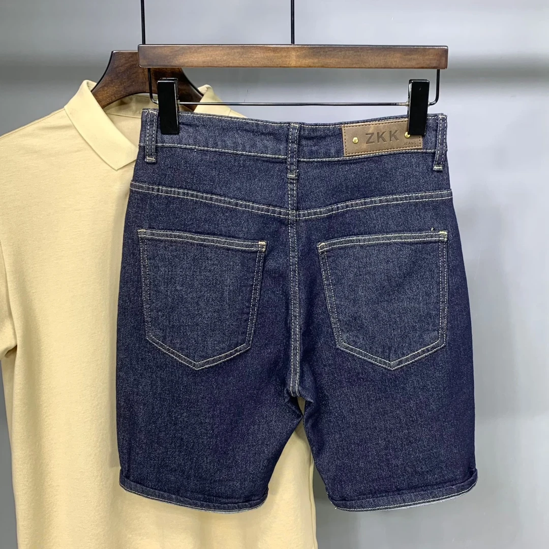 高档牛仔短裤男夏季薄款美式休闲复古简约百搭深蓝色水洗五分中裤