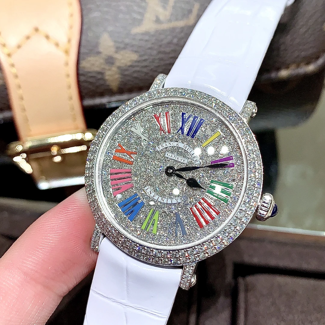99新 Franck Muller/法兰克穆勒 圆盘满天星8035石英 白金 表径35