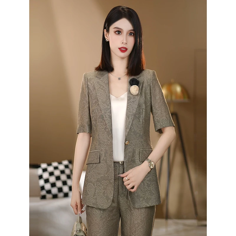 【星晨定制】2025夏季新款灰绿色轻薄时尚气质复古通勤设计感西服