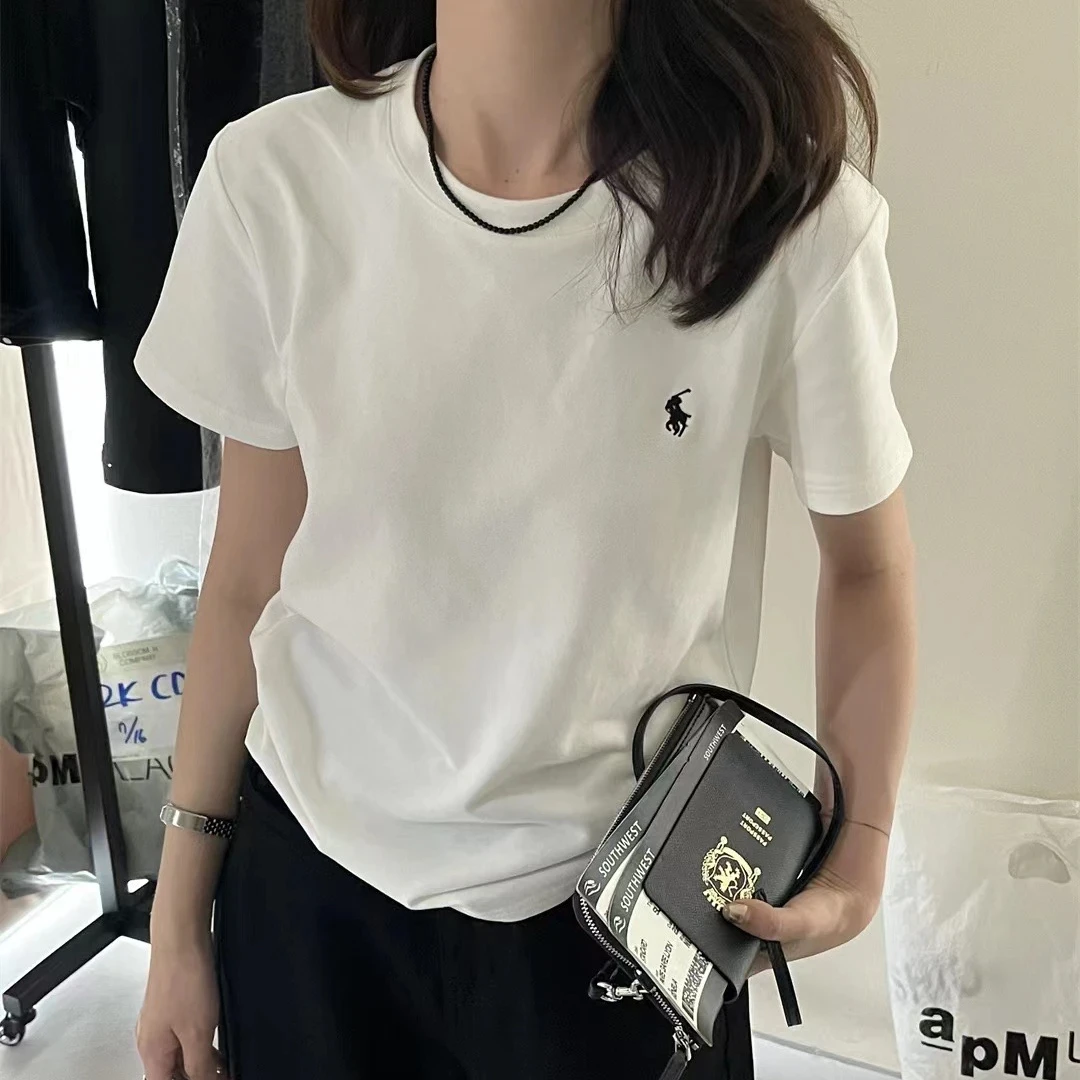 韩版早春小马刺绣欧若风短袖T恤百搭圆领刺绣设计感圆领潮D1