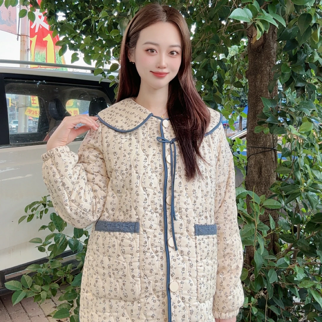 冬季新款加绒加厚纯棉田园碎花保暖家居服20732