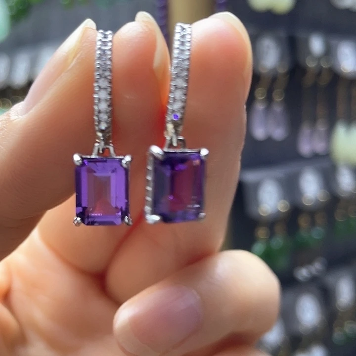 银S925镶嵌紫晶耳饰