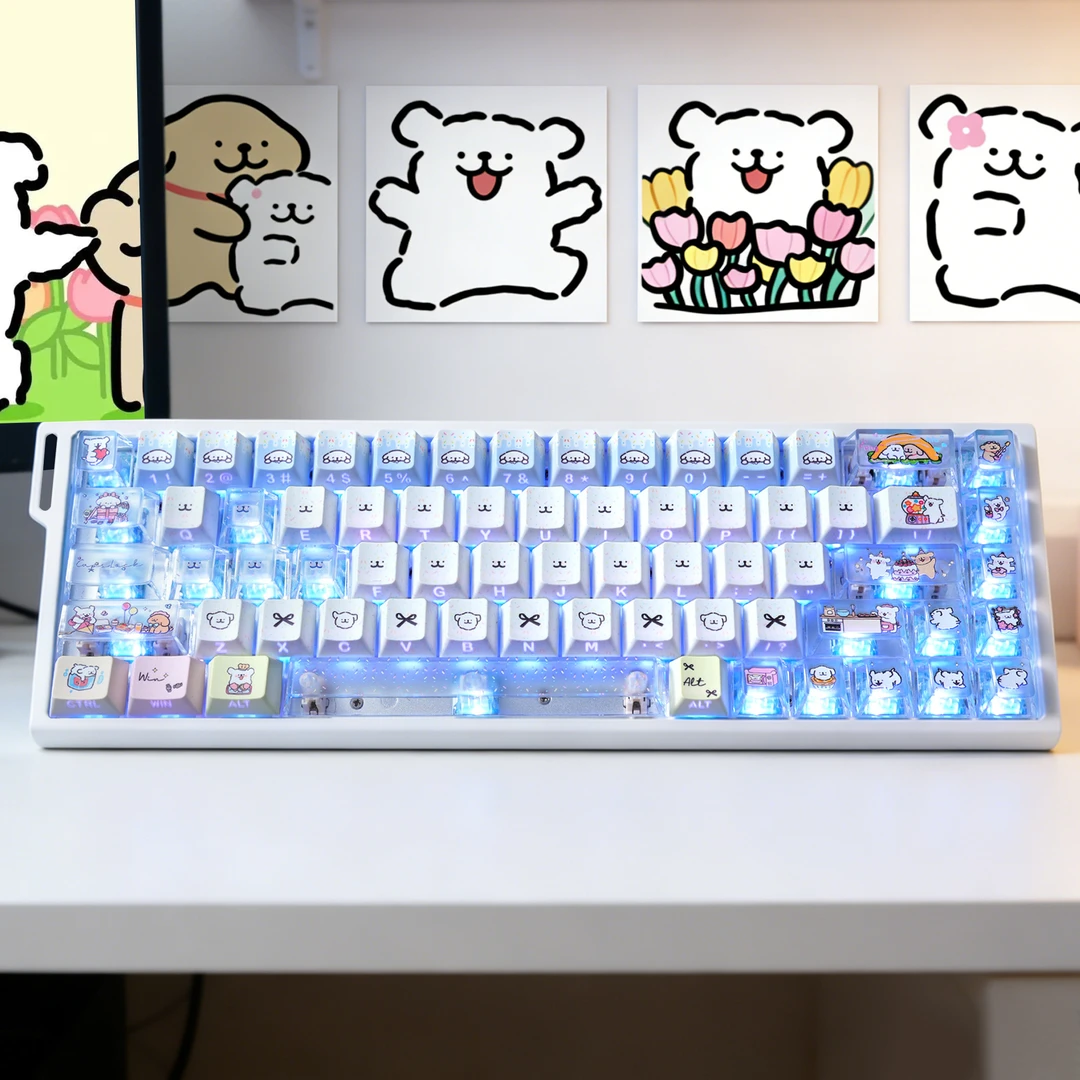 线条小狗键帽侧刻透光PC增补个性可爱DIY适配磁轴wooting60ev63