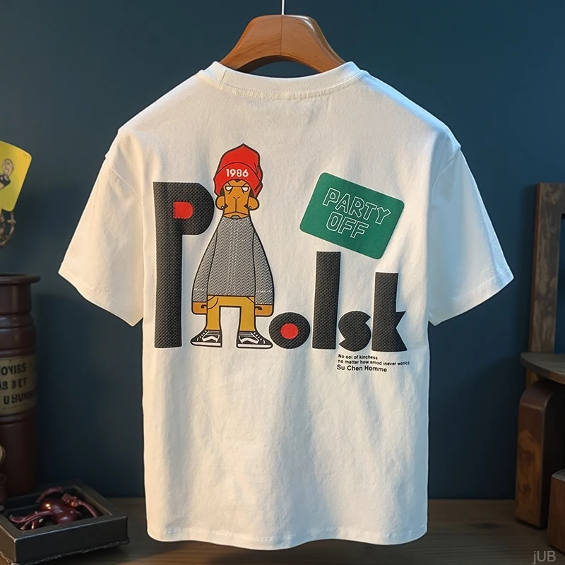 潮牌短袖T恤男印花半袖宽松体恤新疆棉百搭舒适潮流五分袖衣服男